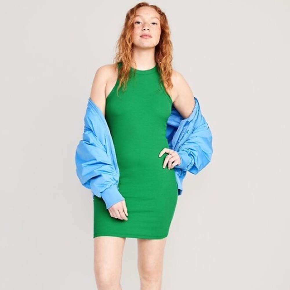 Old Navy Bright Green Rib-Knit Sleeveless Mini Dress